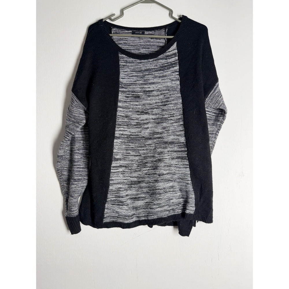 Apt 9 Womens XL Black White Space Dye Colorblock Knit Sweater Drop Shoulder